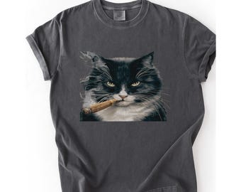 Camiseta Comfort Colors® con meme divertido de gato fumando, camiseta de gato fumando, camiseta con chiste de gato fumador, camiseta de gato genial, regalo para novia o novio amante de los gatos