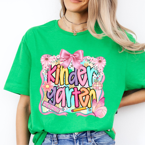 Preppy Back To School Kindergarten Girls Shirt,Kindergarten First Day Coquette Shirt,Teacher Kindergarten Shirts,First Day of Kindergarten