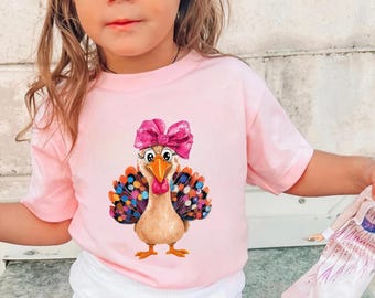 Thanksgiving Girls Shirt, Coquette Turkey at the Table shirt Toddler Thanksgiving Shirt Girls Shirt Turkey Shirts for Thanksgiving Girls