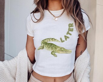 Vintage 90s Alligator Graphic Baby Tee: Retro Cropped T-Shirt