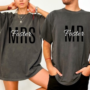 Comfort Colors® Personalized Mr & Mrs Family Name Shirt, Valentines gift, Wedding Gifts, Custom Wifey Hubby Shirt, Anniversary Couple gift
