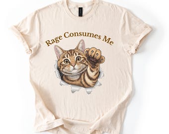Camiseta "Rage Consumes Me" de Comfort Colors, camiseta con meme de gato tierno, camiseta divertida con gatito sarcástico, camiseta de salud mental cottagecore, camiseta con mariposa
