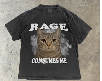 Camiseta Comfort Colors® "Rage Consumes Me Cat", divertida camiseta con meme de gatos, camiseta vintage con gato desquiciado, camiseta con gráfico de gatos, camiseta unisex con humor extraño