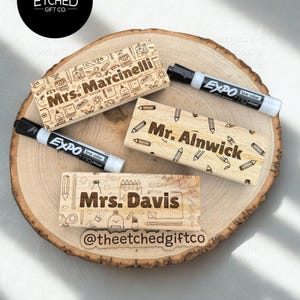 Personalized Teacher Dry Erase Marker Holder: Engraved Wood Desk Organizer