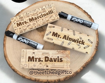 Personalized Dry Erase Board Erasers, Custom Teacher Gift, Engraved Wooden Chalkboard & Whiteboard Cleaner, Classroom Supplies for Educators