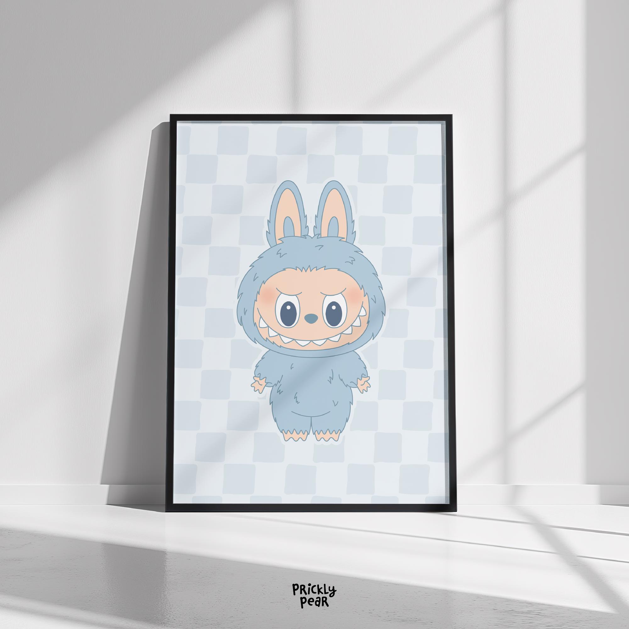 ②ラブブ　アート　ポップアート キャラクター印刷キャンバス　絵画　ブルー Popmart labubu - Etsy 日本