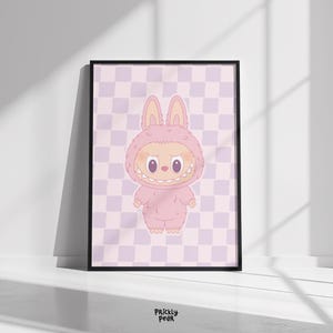 Pink Labubu Printable Wall Art, Trendy Colorful Posters, Popmart La Bubu Figure, The Monsters Exciting Macaron, Cute Decor, Digital Download
