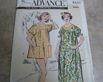 1950s Advance 8651 Misses Muu Muu Duster Dress Smock Cover Up Pattern Loose Fitting Womens Vintage Sewing Pattern Size Small Bust 31 32