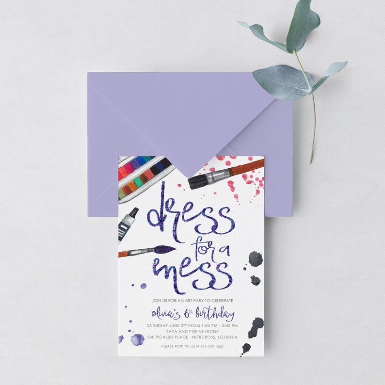 Paint Birthday Invitation / Dress for a Mess Invite / Girl Etsy