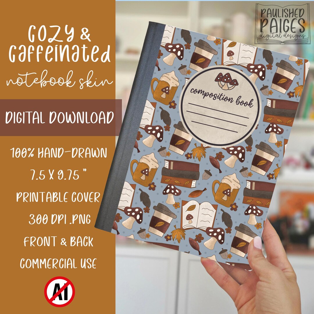 Cozy Caffeinated Notebook Cover PNG: Hand-drawn Design | Digital ...