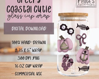 Creepy Coastal Cutie Can Cup Wrap PNG | Summerween, Pumpkins, Pink, Lobsters, Cute, Playful, Summer, Halloween, Libbey Glass 16 oz | DIGITAL