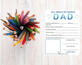 All About My Bonus Dad Printable – Father’s Day Activity for Kids – Instant Download Gift from Child