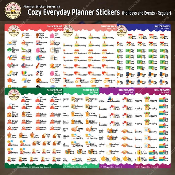 Planner Sticker – Cozy Everyday Planner Stickers (Events & Holidays – Regular Size)