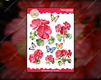 Geranium Blossoms with Butterflies (Botanical Series #1-01)