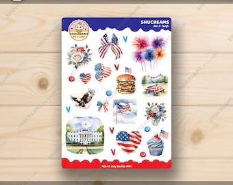 4th of July Sticker Sheet: Patriotic USA Planner Stickers