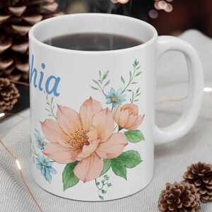 Personalized Floral Coffee Mug - Aesthetic Ceramic Cup for Tea Lovers, Gift for Her, Nature-Inspired Kitchen Decor, Mother&#39;s Day, Birthdays