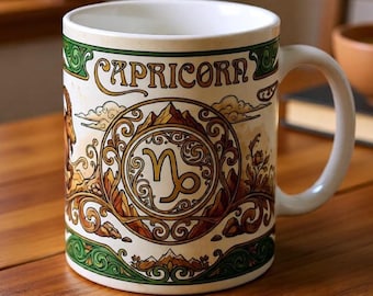 Capricorn Vintage Zodiac Illustration Mug | 11oz Ceramic