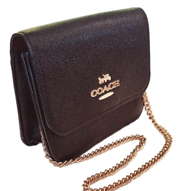 Rare Coach Black Crossbody Bag With Gold Chain Strap 7 1/4