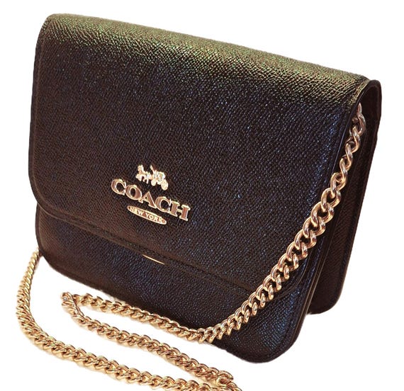 Rare Coach Black Crossbody Bag With Gold Chain Strap 7 1/4