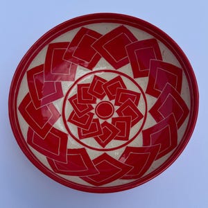 red ceramic sgraffito bowl fine art ceramics