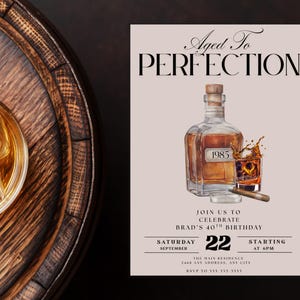 Aged to Perfection Birthday Invitation | Whiskey Bourbon Scotch Party Invite | 40th 50th 60th Milestone Birthday Digital Download