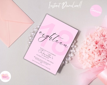 Eighteen Birthday Invitation Template | 18th Birthday Party Invite | Editable Canva Digital Download