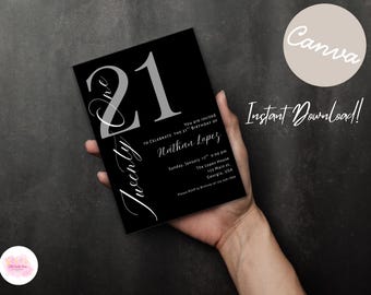 Plantilla elegante de invitación para el 21.º cumpleaños (descarga digital)