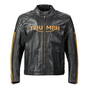 Leren Triumph Braddan Air Racer-bikerjack heren, zwart leren Triumph-motorfietsjack, echt echt leren rundleerjack