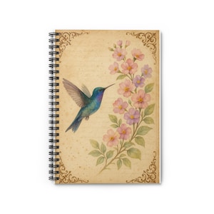 Colorful Hummingbird Spiral Notebook | Floral Journal, Cute Gift for Nature Lovers, Writing Journal, Travel Diary, Study Notebook