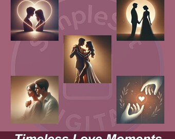 Love Couple Silhouette Printable Art Set Glow PNG Digital POD Wall Graphics