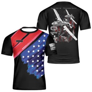 Black A-10 Thunderbolt II Warthog T-Shirt American Flag Brush Stroke Stars Aviation Pilot Gift Tee