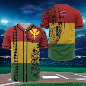 Kanaka Maoli Hawaiian Baseball Jersey, Polynesian Tribal Print Shirt, Hawaii Heritage Sportswear Top