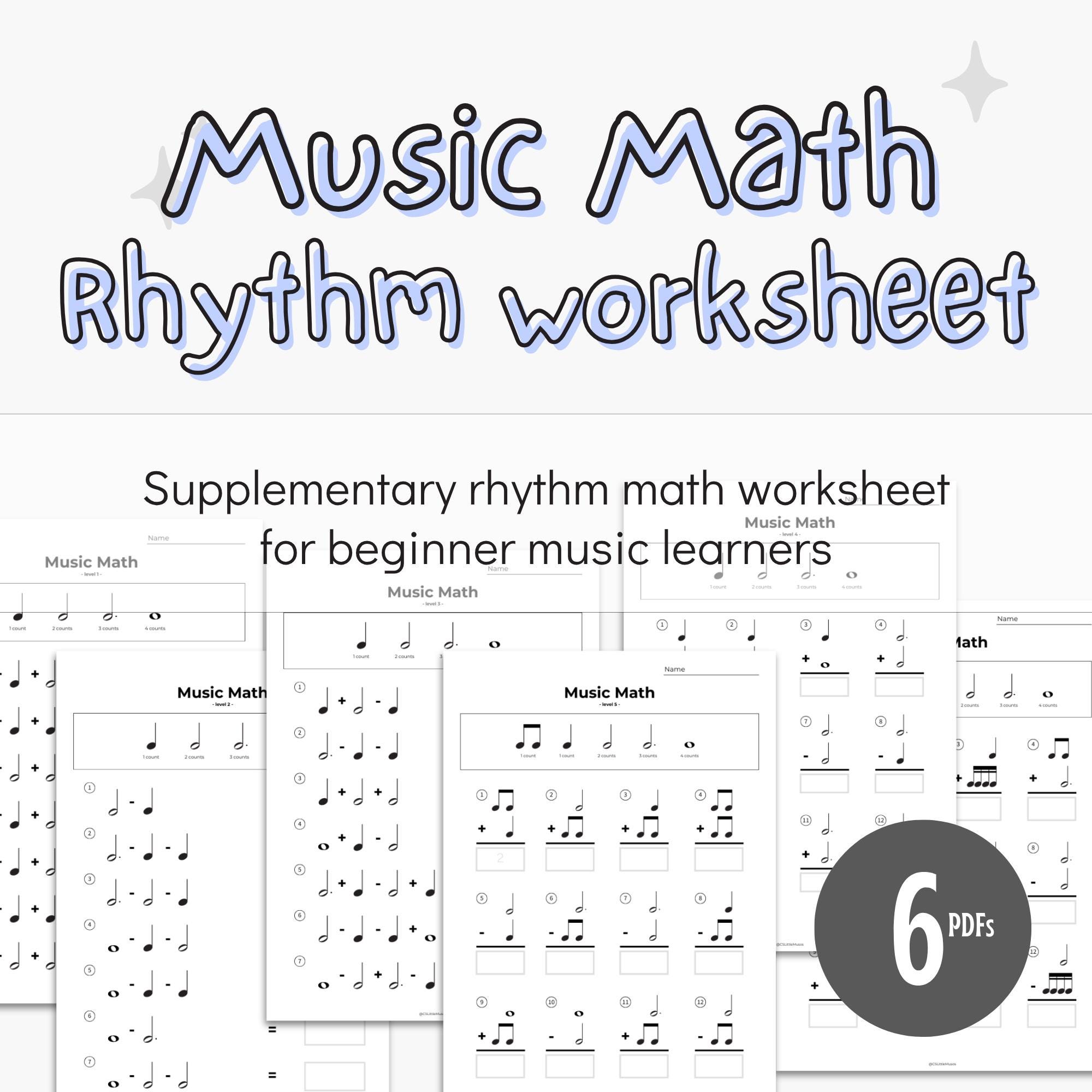 Music Math Rhythm Worksheets: Beginner Note Value Practice (printable ...