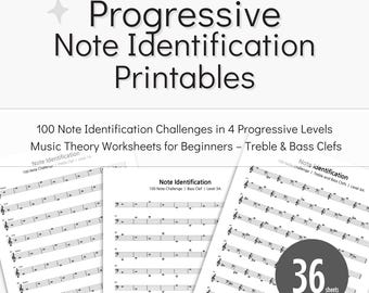 Music Theory Worksheets: Treble, Bass Clef Note Identification (PDF Download)