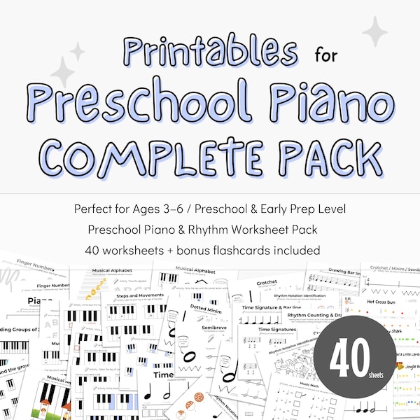 Fichas de piano para preescolar: Actividades musicales, tarjetas didácticas (de 3 a 6 años) (Descarga digital)