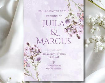 Aesthetic purple wedding invitation