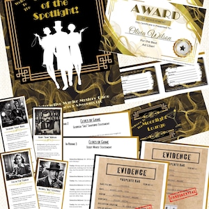 Shadows of the Spotlight Murder Mystery Party Game Kit For Adults Printable Download 3-10+ Players