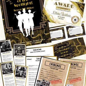 Shadows of the Spotlight Second Edition Murder Mystery Party Game Kit For Adults Printable Download 3-10+ Players