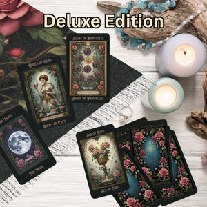 Thorns of Fate Tarot – Deluxe Edition, 78 Gothic Tarot Cards with Bronze Foil Edges, Hard Box, 56 Page Guidebook & Reading Cloth