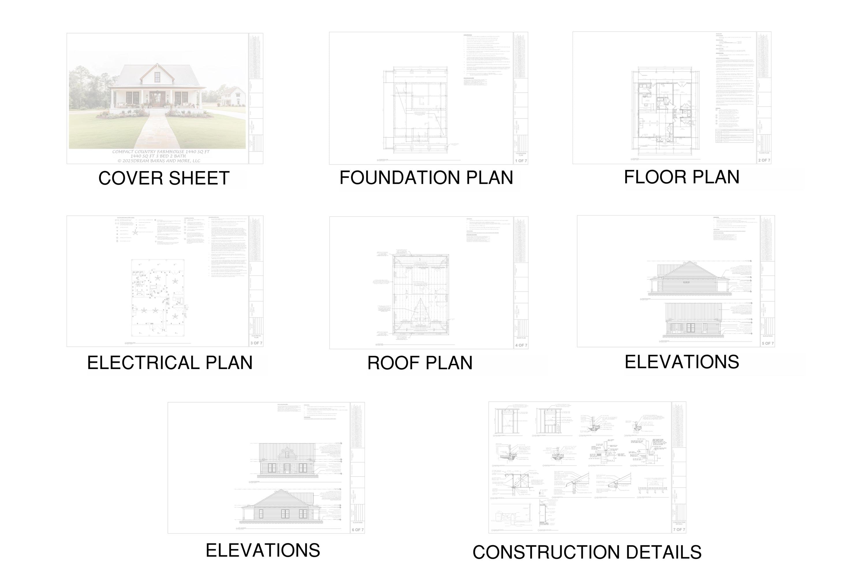 Compact Country Farmhouse 1440 - Full Building Plans/blueprints - 3 ...