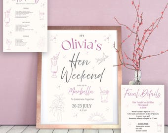 Editable Hen Party Invitation Bundle | Hen Weekend Itinerary & Payment Details Template | Printable Bachelorette Invite
