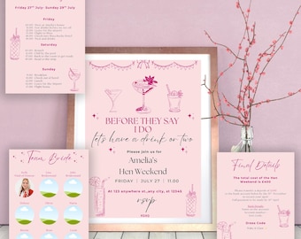 Editable Hen Party Invitation Bundle: Bachelorette Weekend Itinerary (Digital Download)