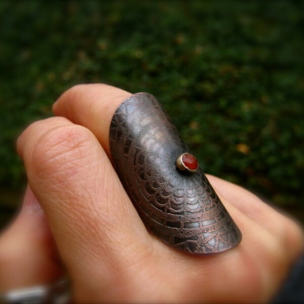 Copper Armor Ring With Carnelian Mixed Metal Copper Jewelry