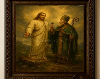 Arte di Gesù e San Patrizio / Decorazione irlandese con trifoglio (stampa digitale)