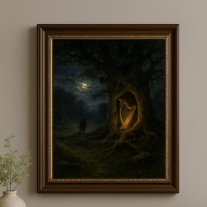 The Harp in the Oak – Celtic Forest Lore Print | Mystical Irish Tree Art | Enchanted Harp Folk Tale Wall Decor | Digital Download Ireland