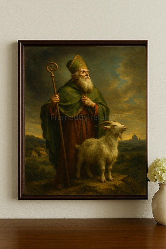 Saint Patrick & Goat Portrait – Vintage Irish Art Print (digital 