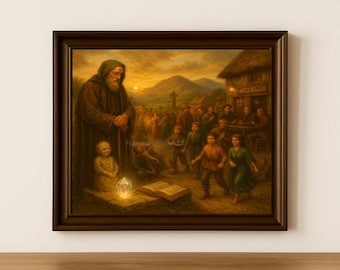 Irish Folk Art Print – The Visitor from the Hills, Moody Celtic Decor (Digital Download)