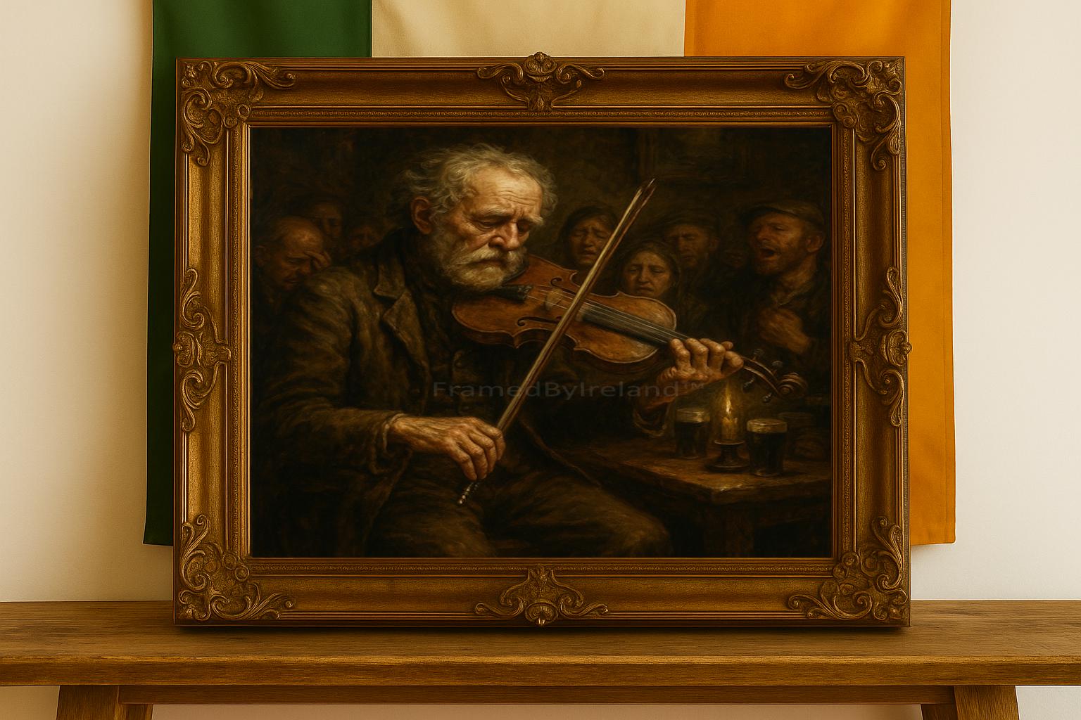 Irish Fiddler Pub Scene Art Print – Carrickfergus Violin Painting