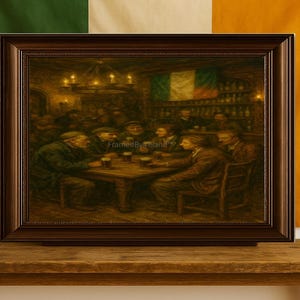 Irish Pub Evening Scene – Moody Rustic Oil Painting | Irish Bar Digital Art | Vintage Celtic Ireland Decor | 5 Sizes | Pub Wall Print