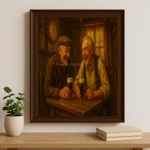 A Pint Between Friends 1950s Irish Pub Oil Painting | Vintage Ireland Bar Scene | Celtic Rustic Home Decor | Digital Download – 5 Sizes